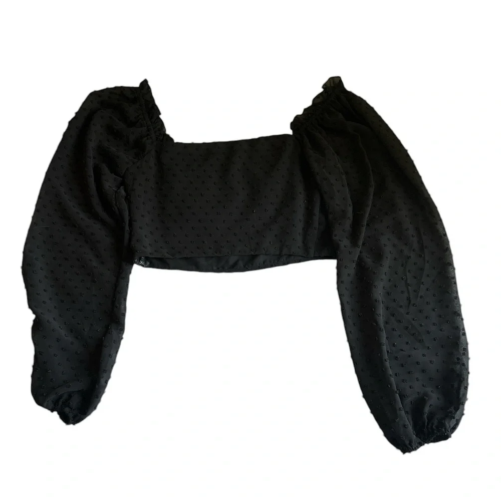 Forever 21 - Sheet Black Cropped Long Sleeve Top